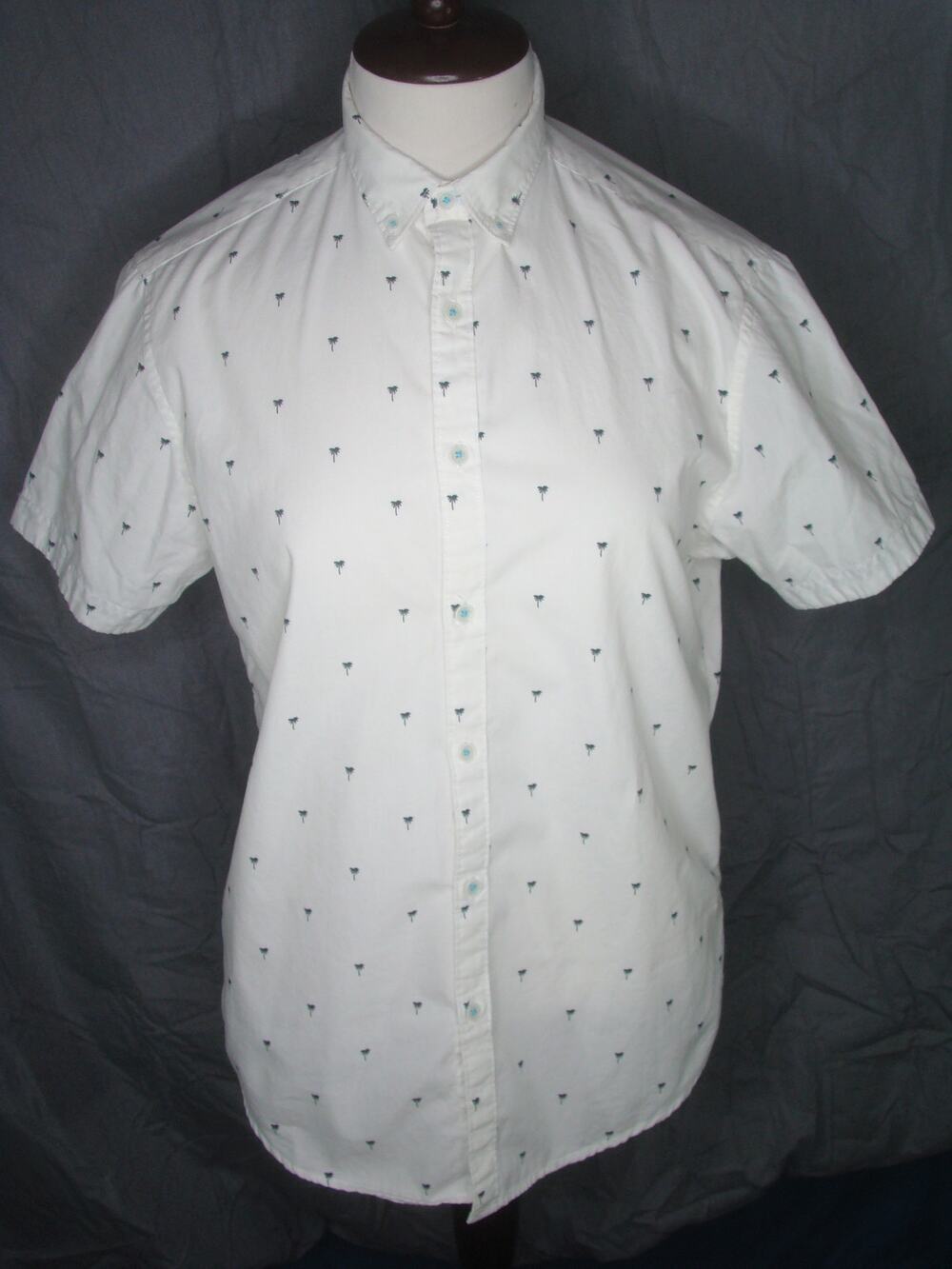 Denim & Flower Ricky Singh Shirt Men's Palm Tree Pattern Button Up M